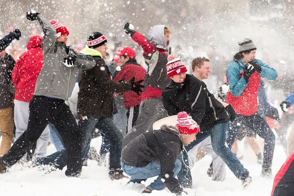 Snowball fight on Bascom Hill