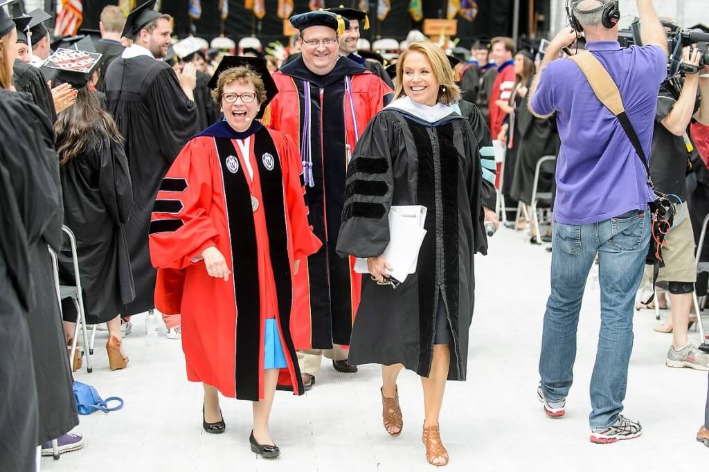Chancellor Rebecca Blank and commencement speaker Katie Couric share big smiles along with the 5,800 students — now UW alumni — who received their bachelor’s and master’s degrees during a ceremony at Camp Randall Stadium.