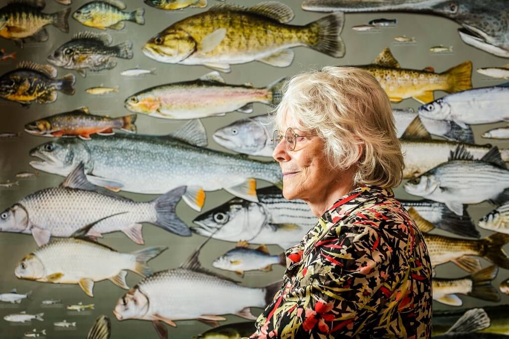 There’s everything fishy about Kandis Elliot’s talent, which the emerita senior artist has employed to create posters with life-size illustrations of Wisconsin’s fish species.