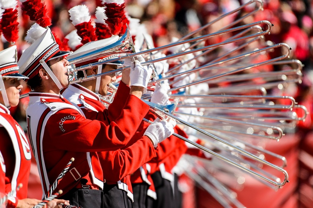 Seventy-six trombones? Not quite, but no one is counting anything but touchdowns as the UW Marching Band gives another stirring performance at the Homecoming game in October. (The Badgers won.)