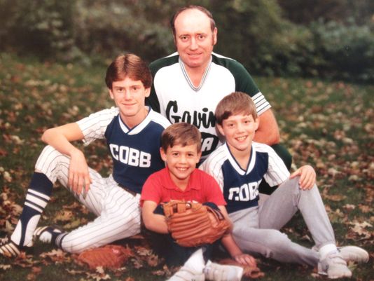 Greg Gard (from left), father Glen, brother Garry and youngest brother, Jeff (front center), enjoyed sports together as a family. (Photo: Courtesy of Gard family)