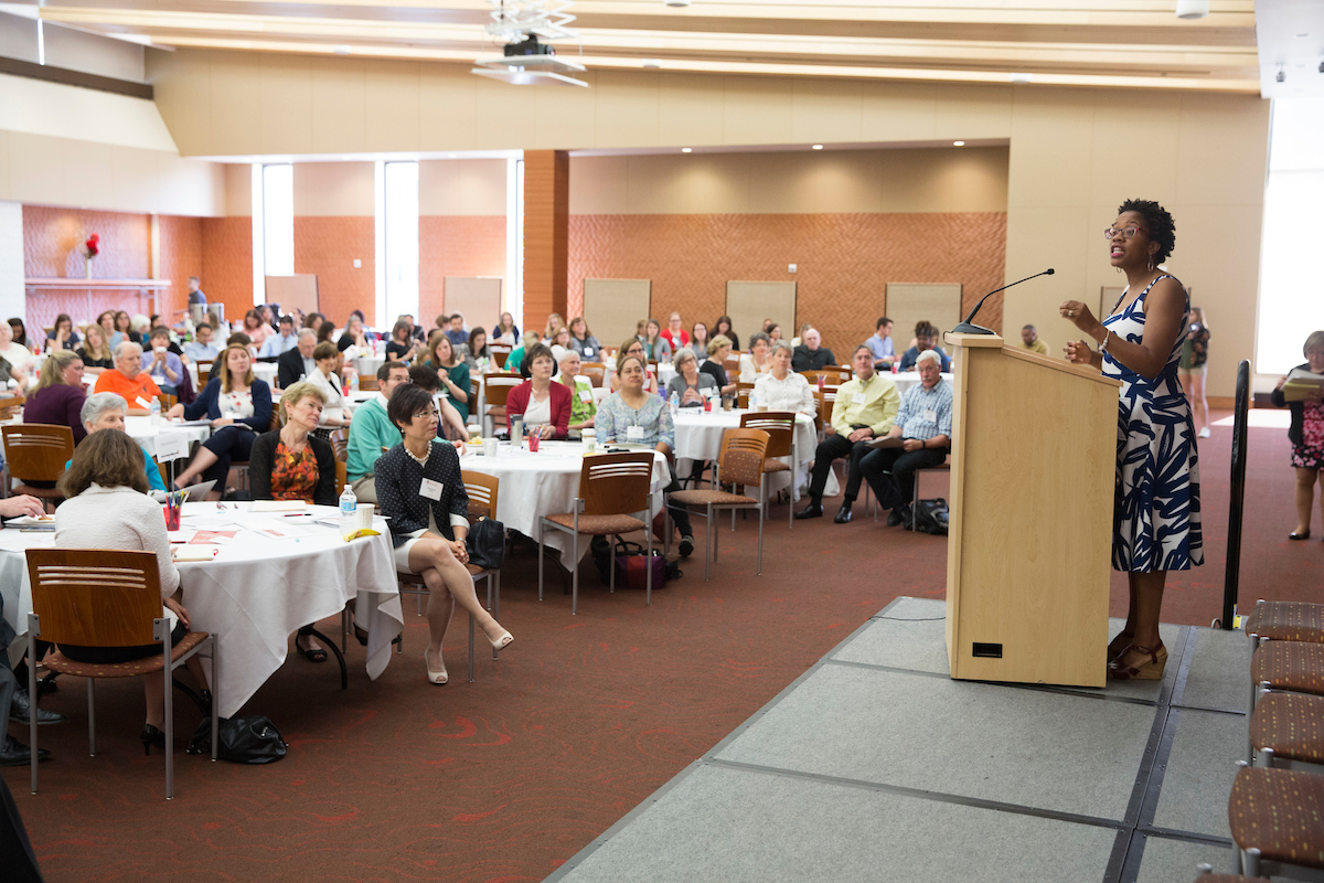 Janean Dilworth-Bart of  the School of Human Ecology addresses attendees at the Prenatal-to-Five Summit on June 2 at Gordon Commons.