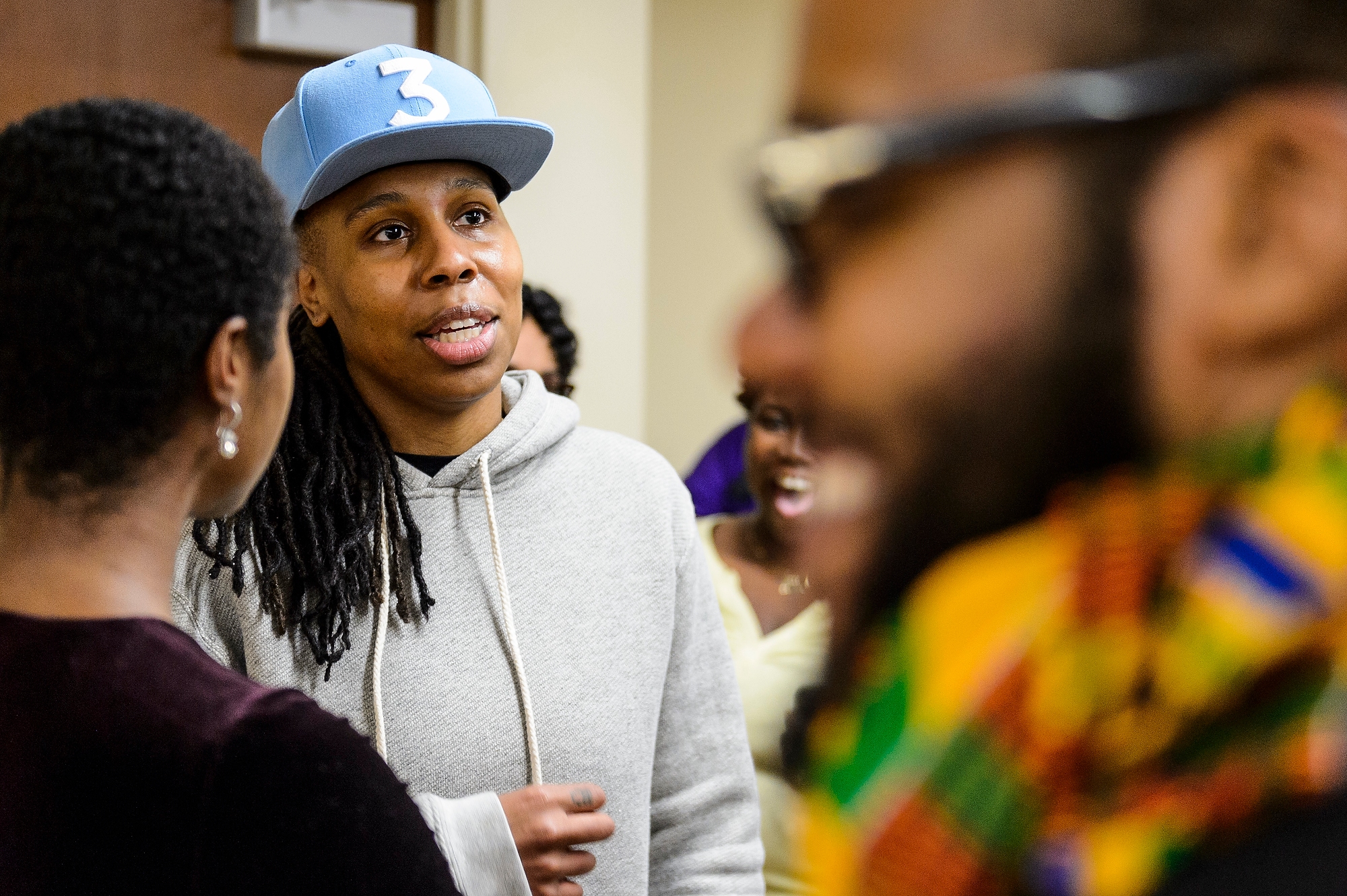 Emmy-winning writer, actress and producer Lena Waithe talks with invited UW-Madison students and guests during a meet-and-greet session with at the Union South.